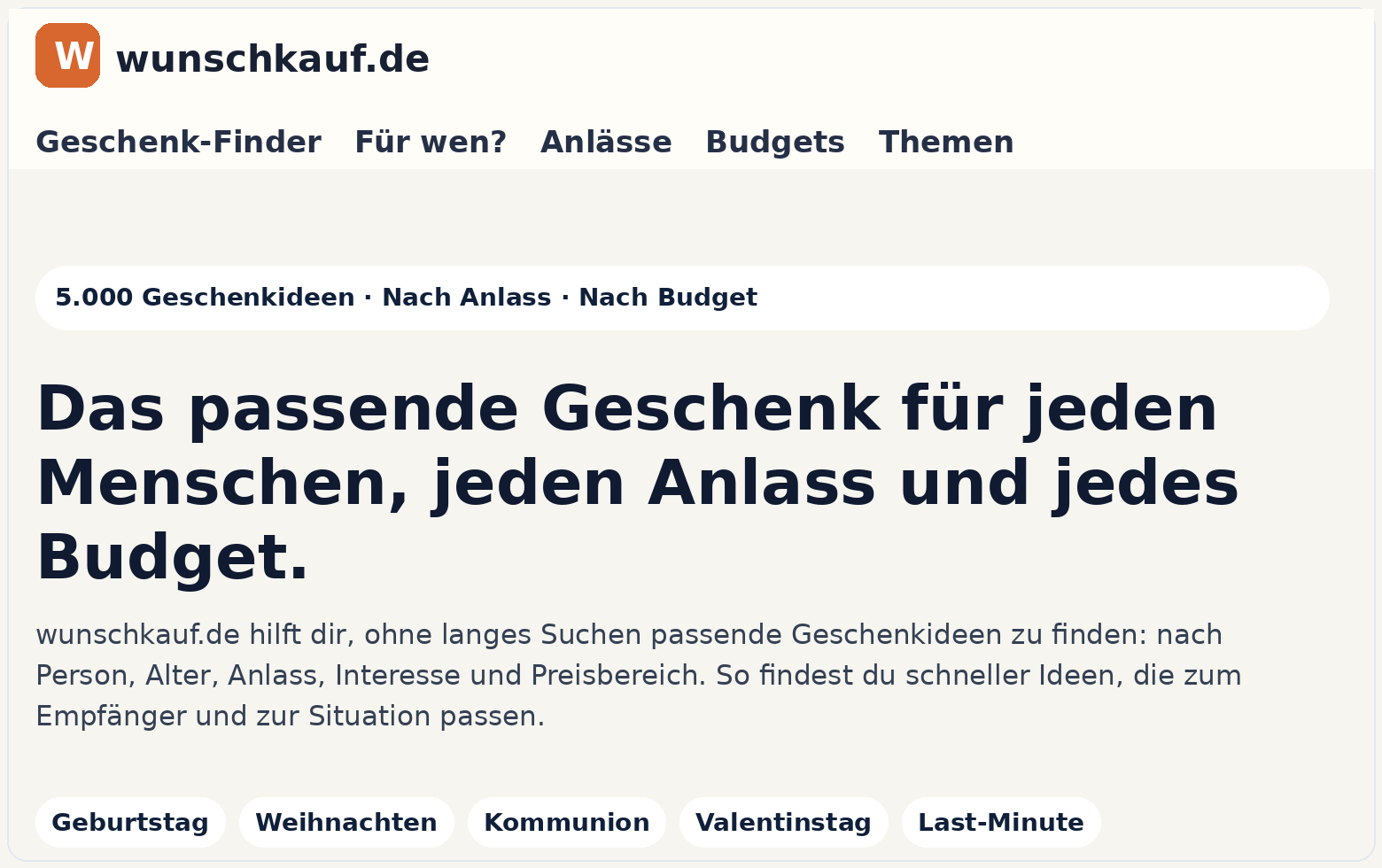 Live-Vorschau der wunschkauf.de Startseite